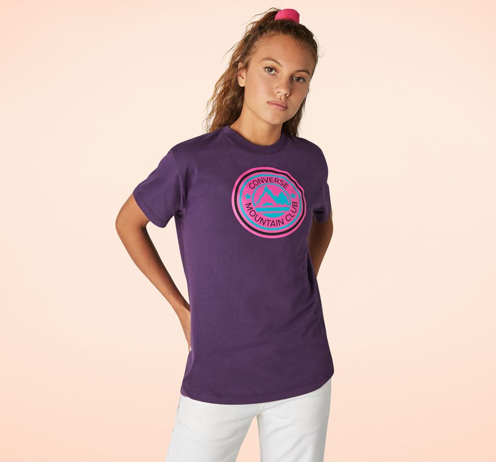 Camiseta Converse Center Front Mountain Club Relaxed Mulher Roxo 640329XFK